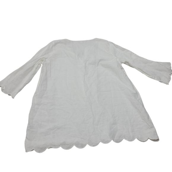 J. Crew white linen long scalloped tunic top XXL lagenlook minmalist - Picture 7 of 8